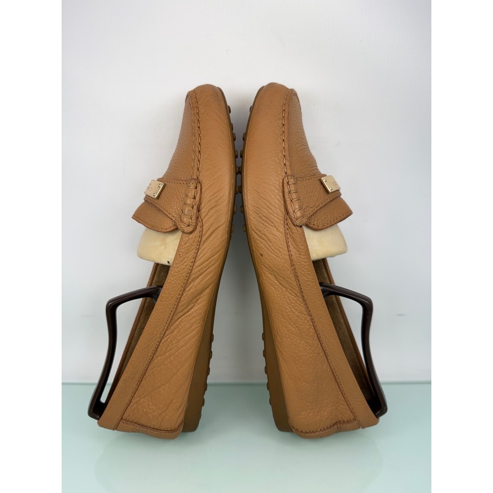 Coach Leather Driving Loafers Tan Gold Logo Plate Womens 9 Preppy Casual - Picture 5 of 11